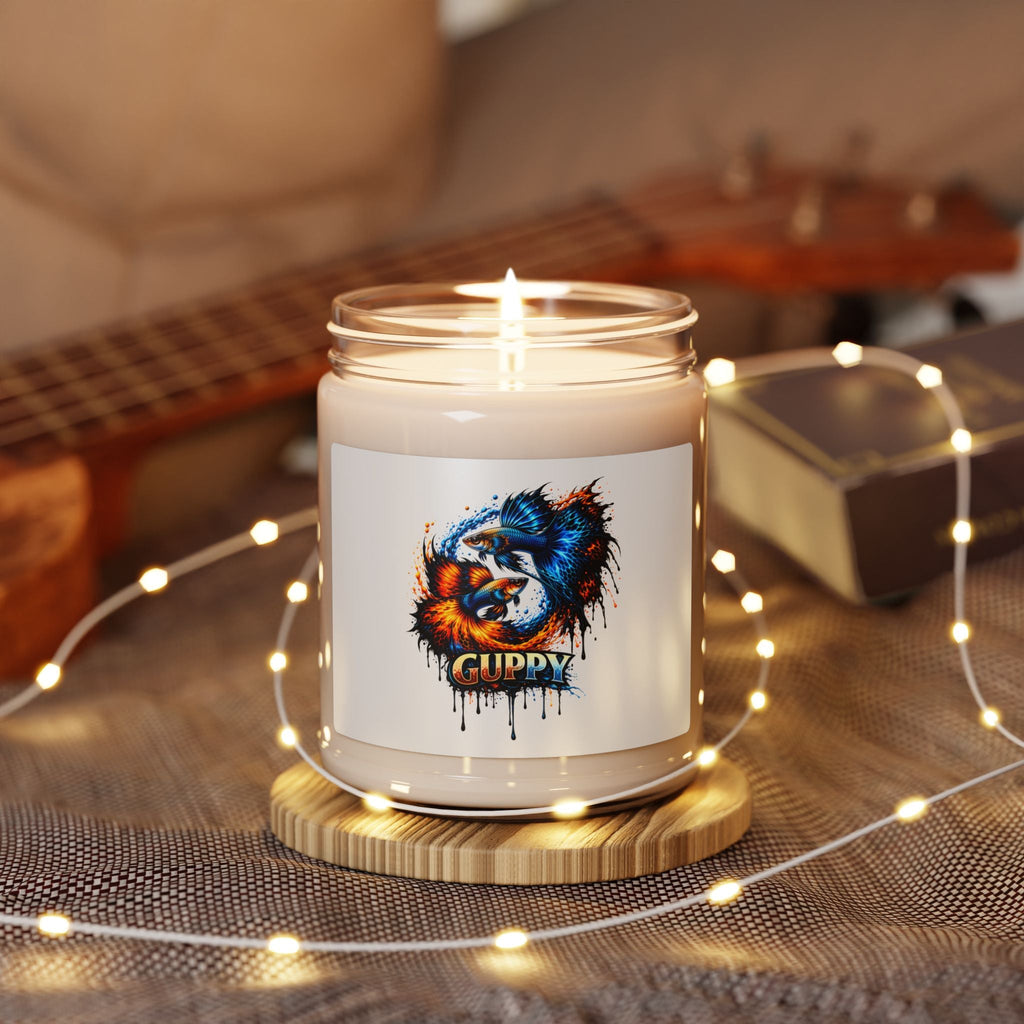 Guppy Art Soy Candle — 9oz Scented Jar (Colorful Fish Drip Design)