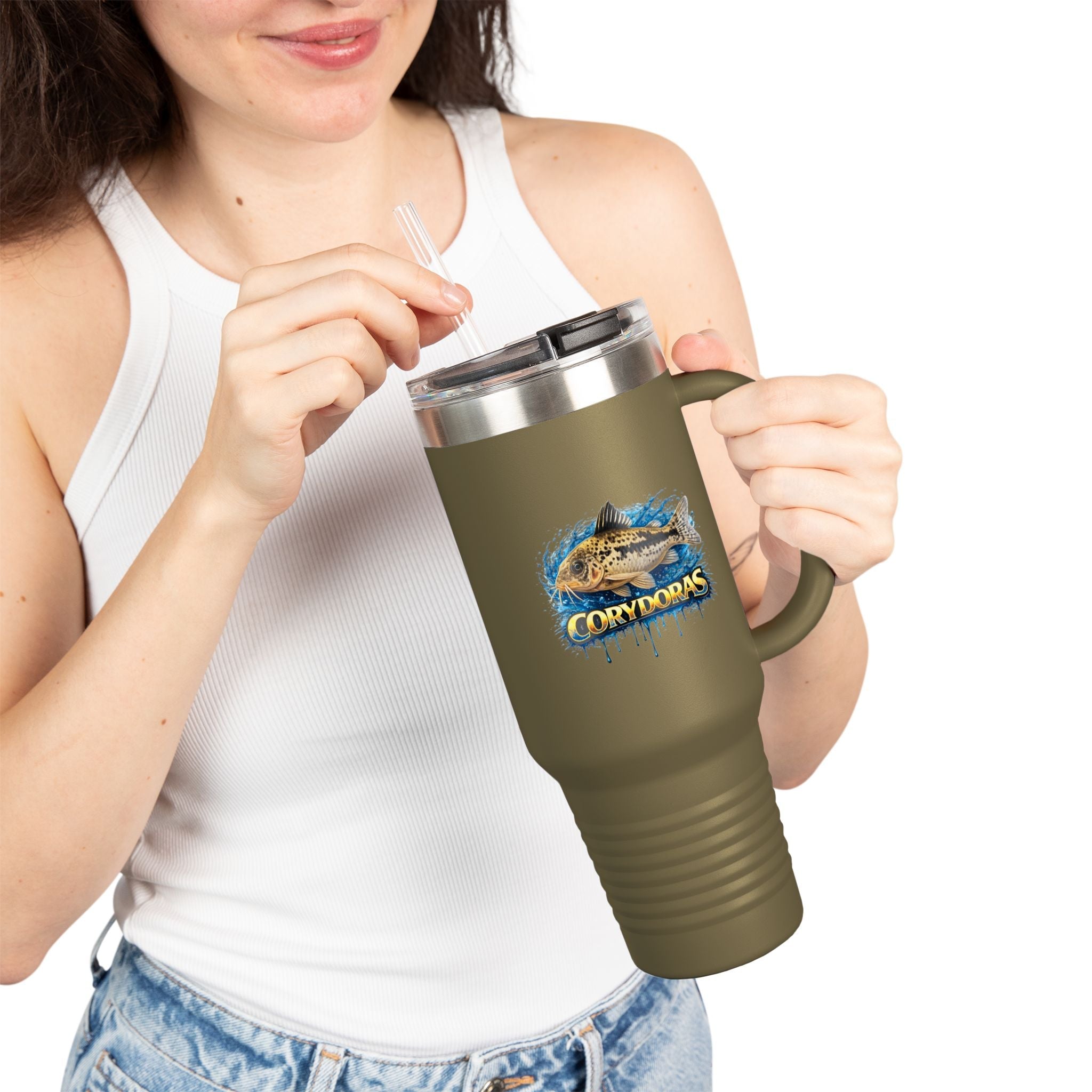 Corydoras Fish 40oz Insulated Travel Mug — Fishing Aquarium Lover Tumbler
