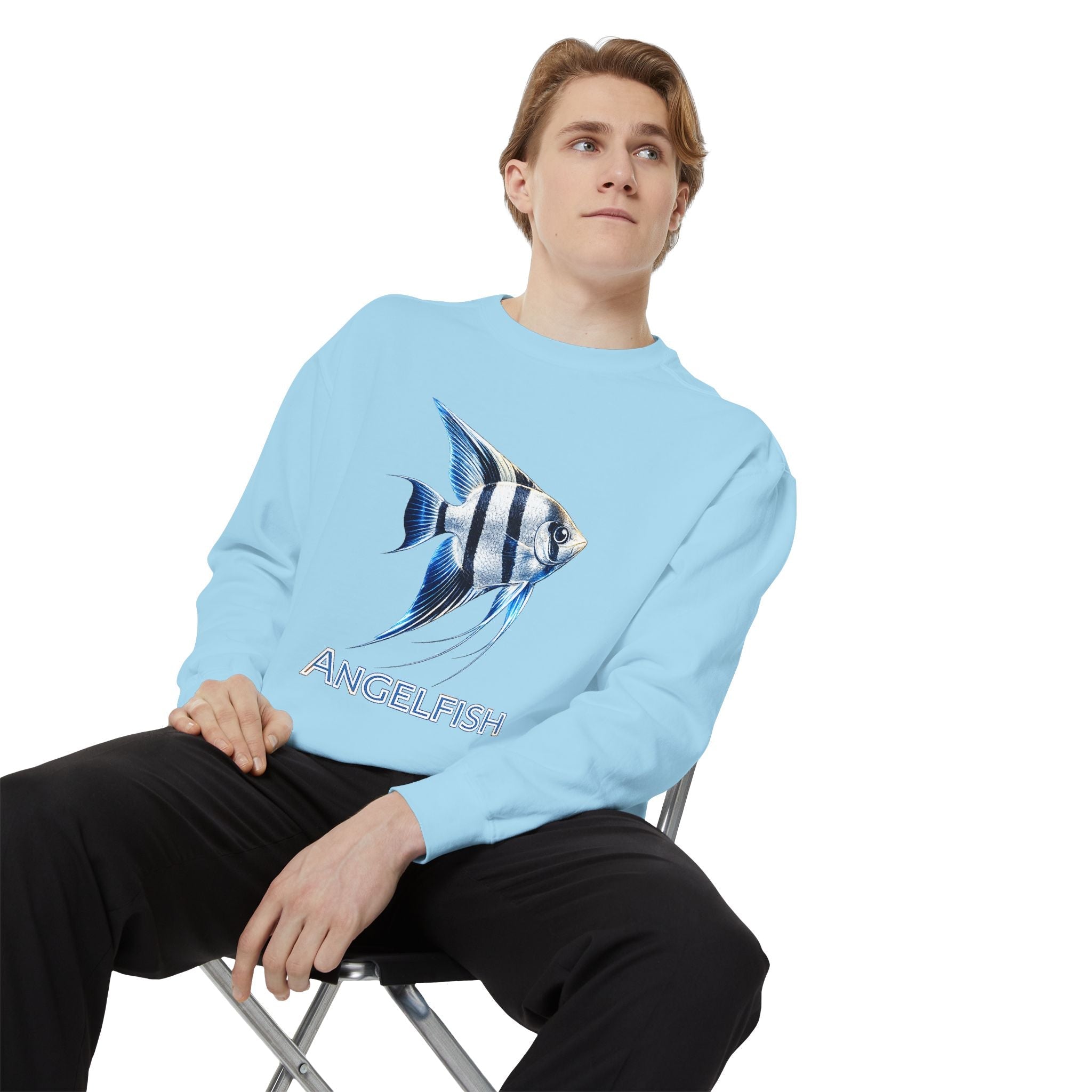 Angelfish Graphic Sweatshirt — Blue Tropical Fish Crewneck