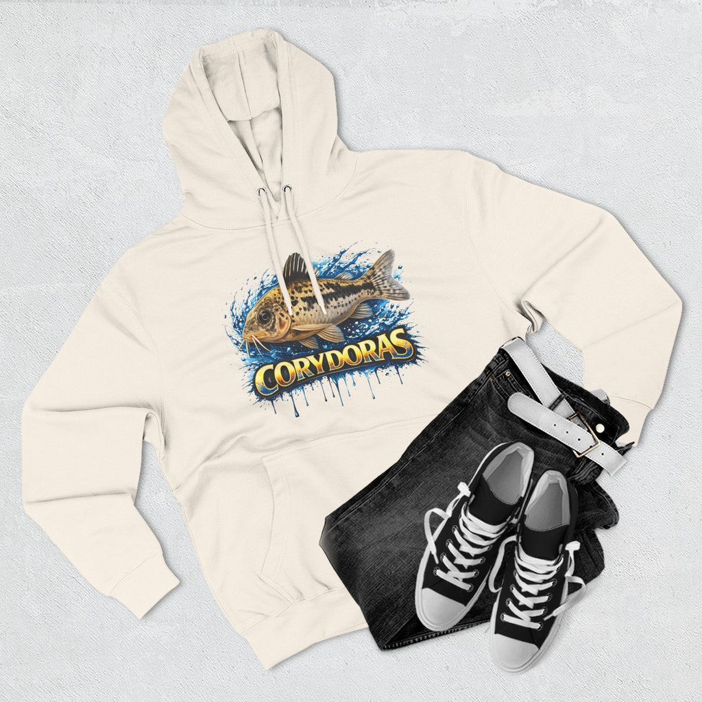 Peppered Corydoras Midweight Fleece Hoodie — Aquatic Catfish Illustration Pullover