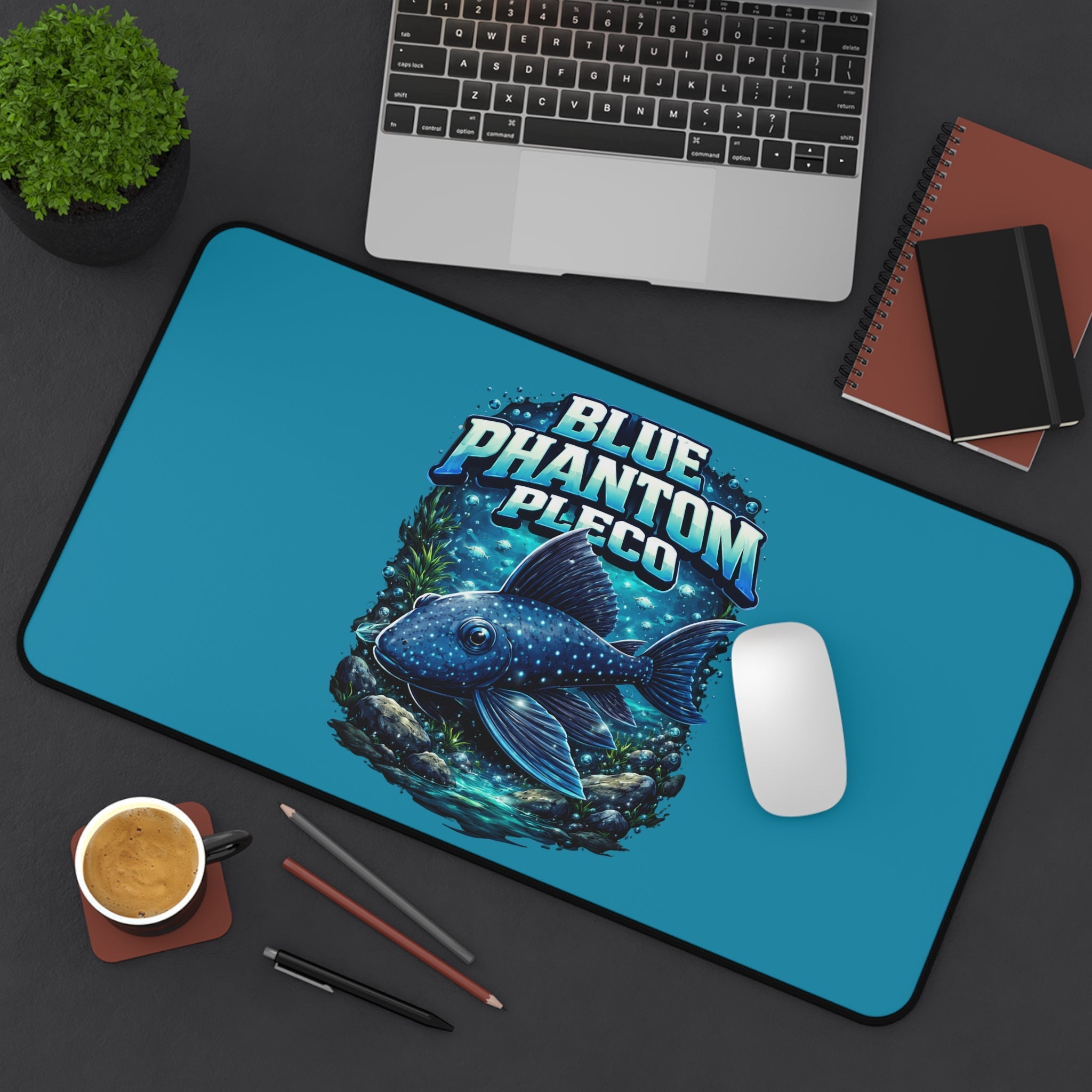 Blue Phantom Pleco Desk Mat — Aquarium Fish Gaming Mouse Pad