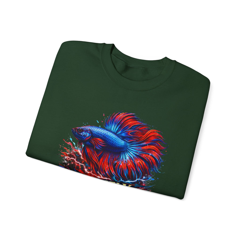 Betta Fish Crewneck Sweatshirt — "Fiercely Betta" Colorful Aquarium Graphic
