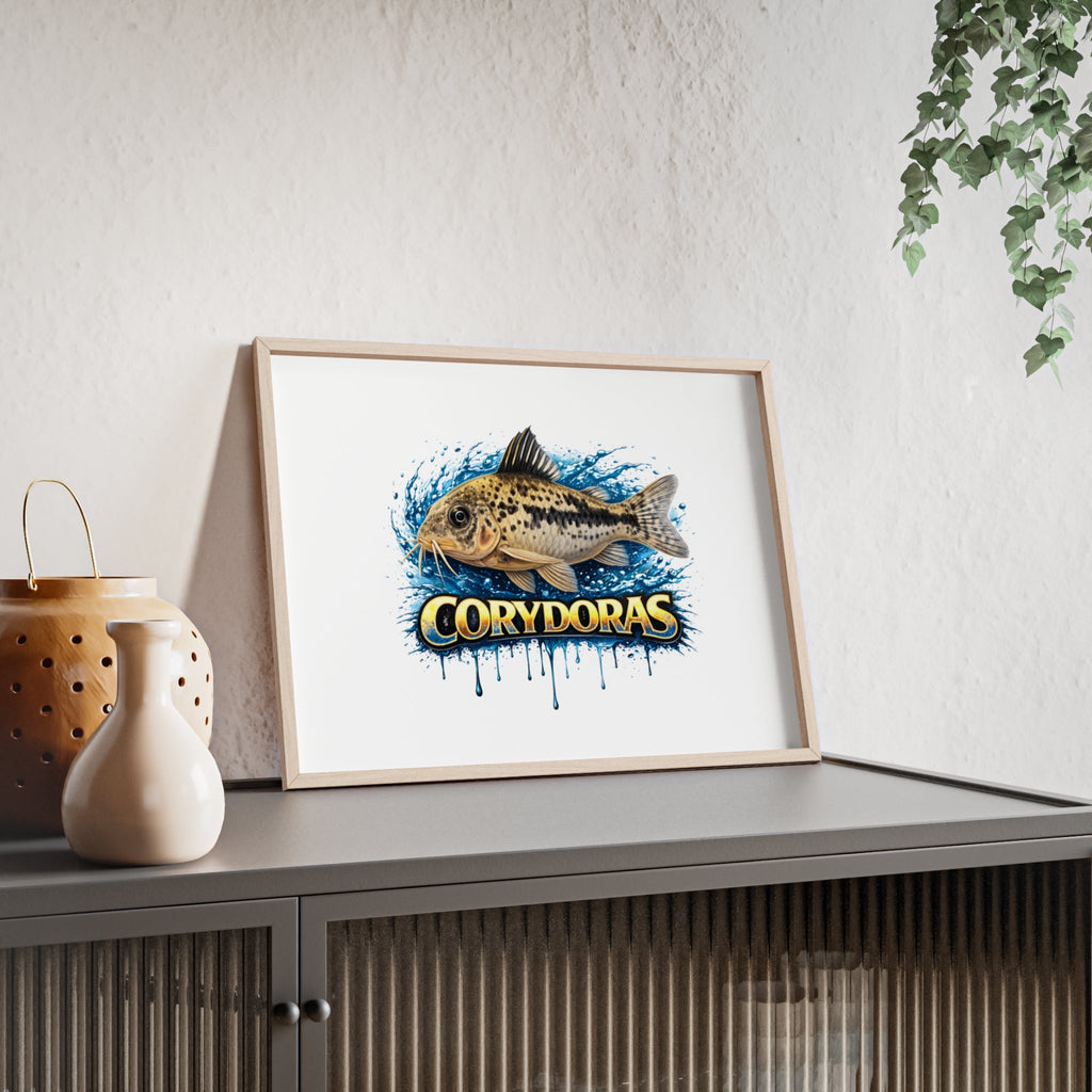 Peppered Corydoras Fish Poster with Wooden Frame — Aquarium Wall Art