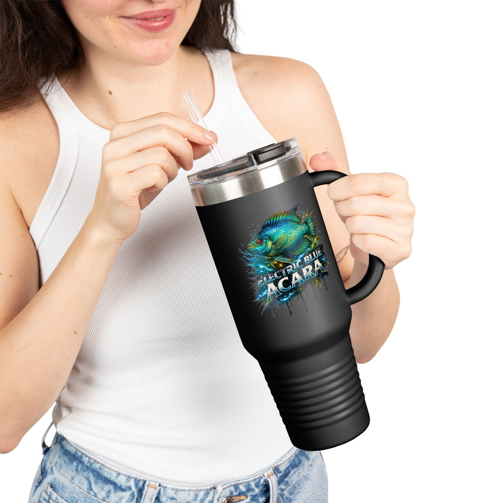 40oz Insulated Travel Mug - 'Electric Blue Acara' Fish Graphic, Leak-Resistant Tumbler for Aquarium Enthusiasts