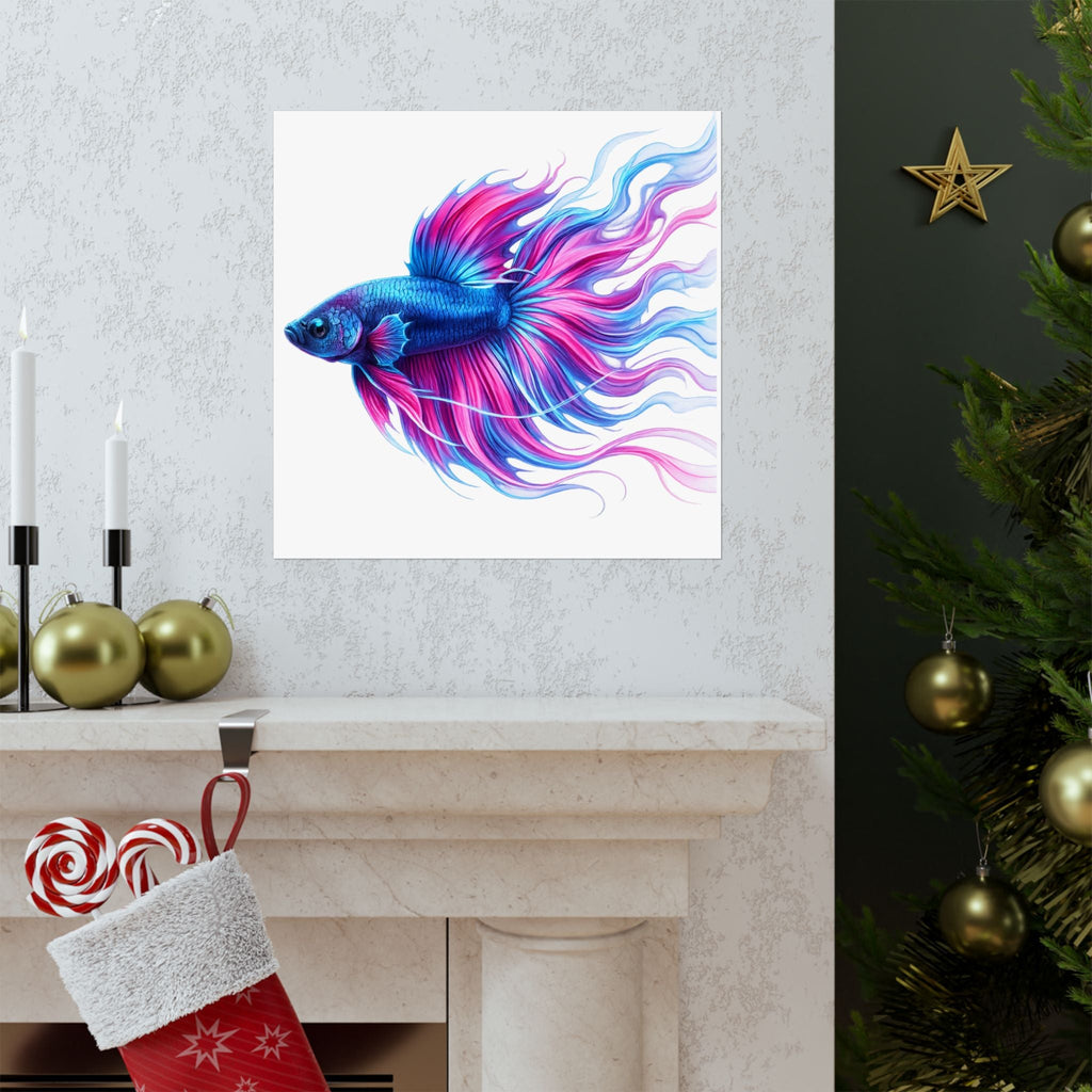 Betta Fish Canvas Wall Art — Vibrant Blue & Pink Tropical Fish Matte Stretched Print