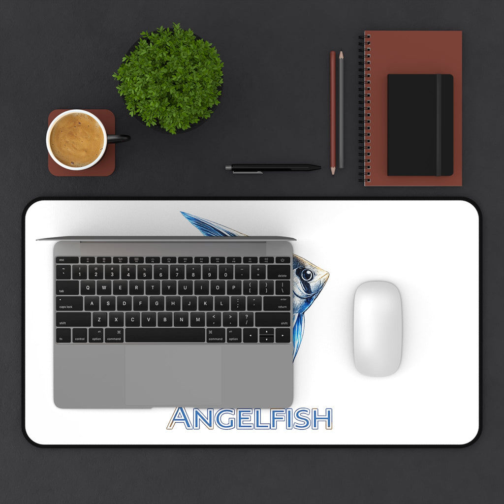 Angelfish Desk Mat — Blue Tropical Fish Mouse Pad for Aquarium Lovers