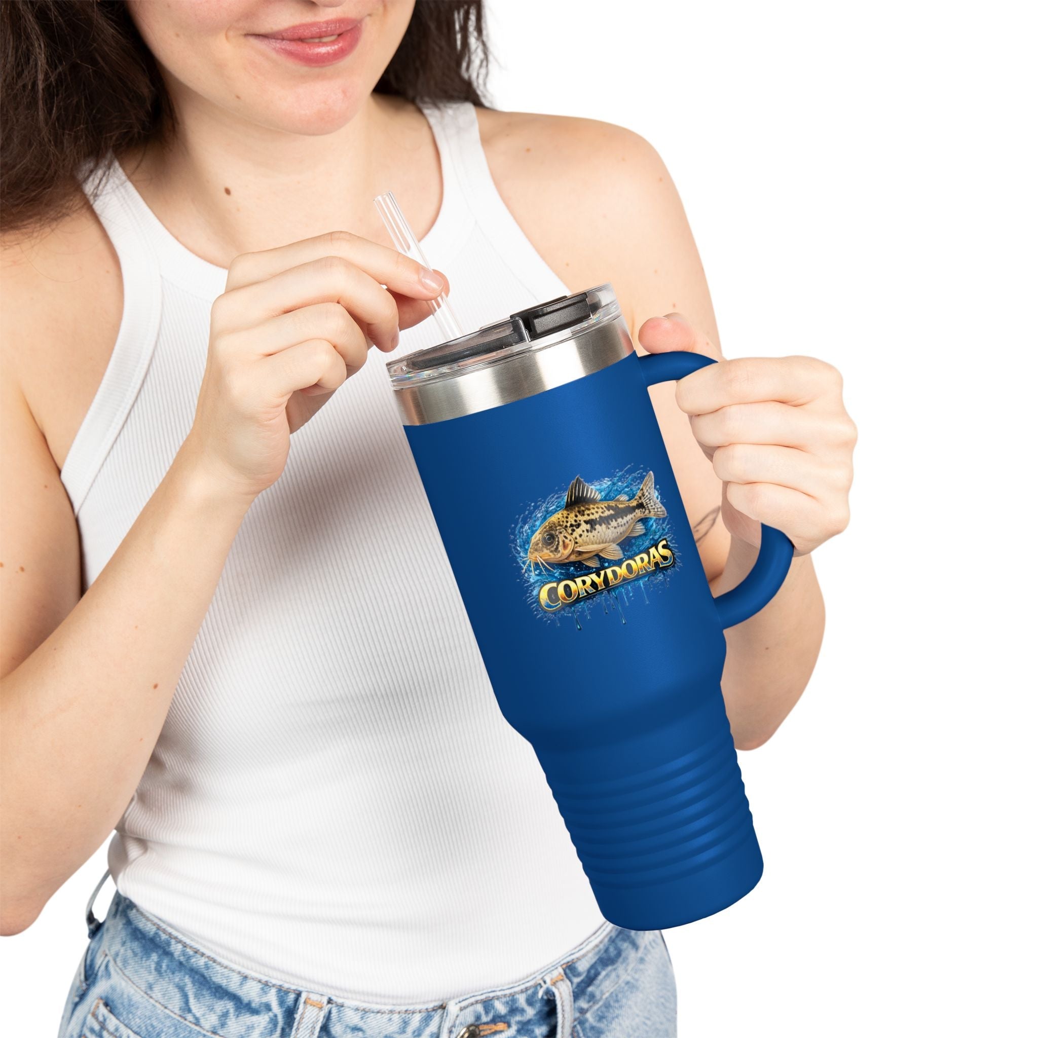 Corydoras Fish 40oz Insulated Travel Mug — Fishing Aquarium Lover Tumbler