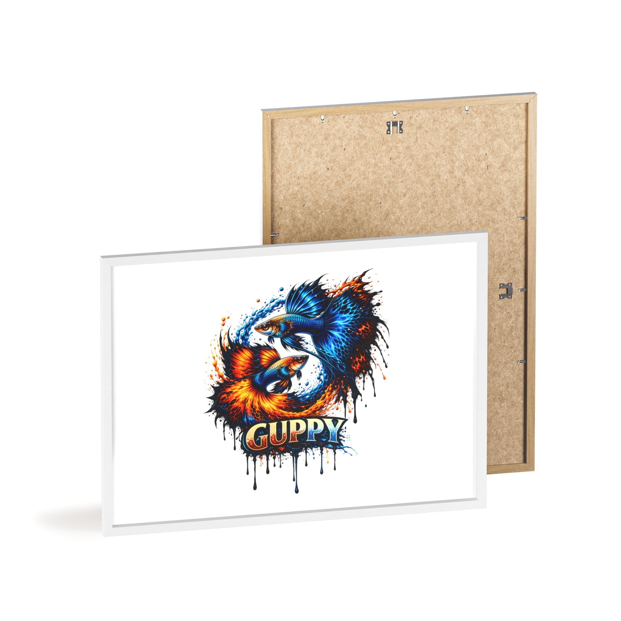 Guppy Fish Art Poster with Wooden Frame — Colorful Koi-Style Aquarium Print