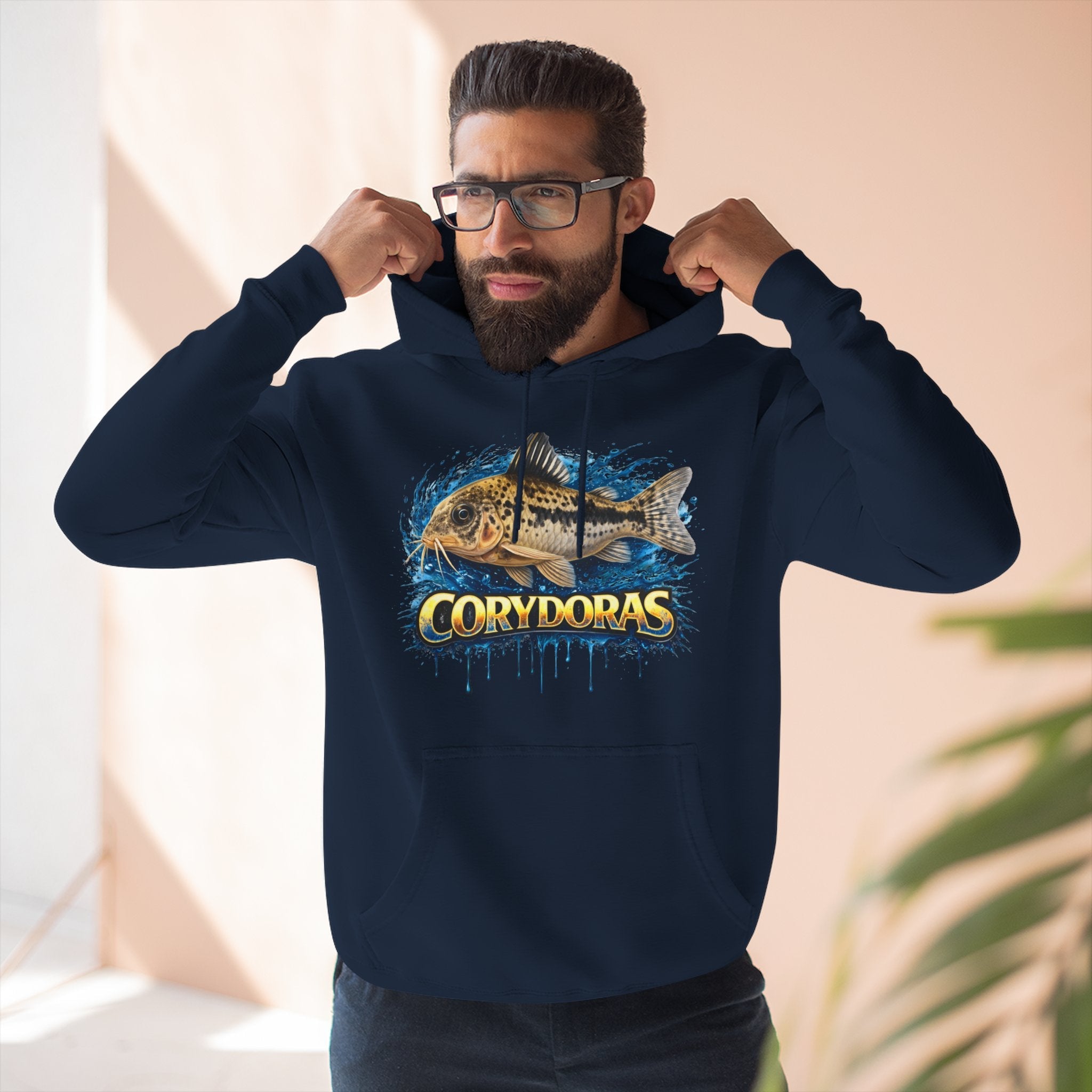 Peppered Corydoras Midweight Fleece Hoodie — Aquatic Catfish Illustration Pullover