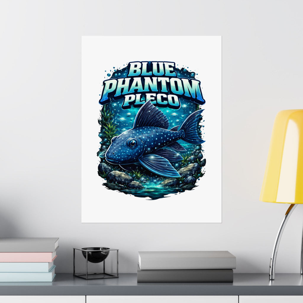 Blue Phantom Pleco Poster — Matte Vertical Aquarium Fish Art Print