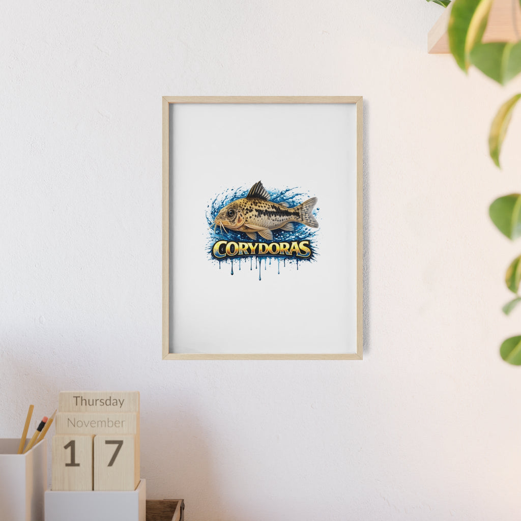 Peppered Corydoras Fish Poster with Wooden Frame — Aquarium Wall Art