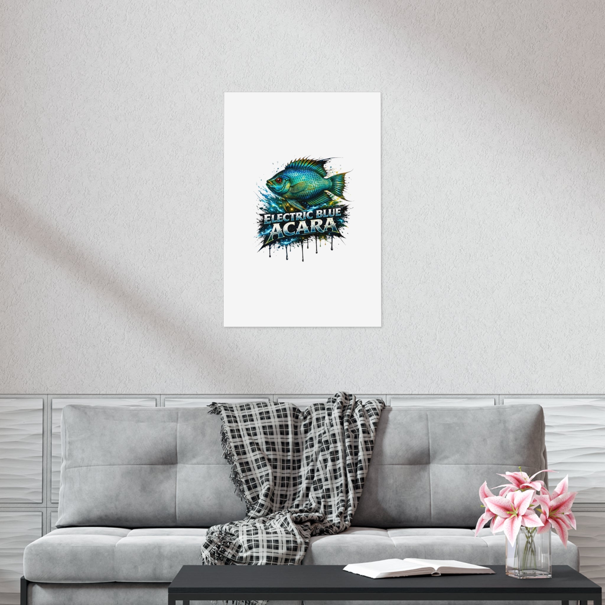 Electric Blue Acara Fish Poster — Vibrant Aquarium Wall Art