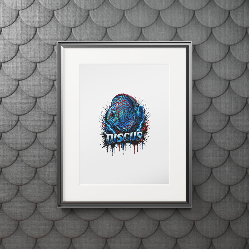 Discus Fish Fine Art Print with Passepartout Frame — Vibrant Blue Aquarium Wall Art