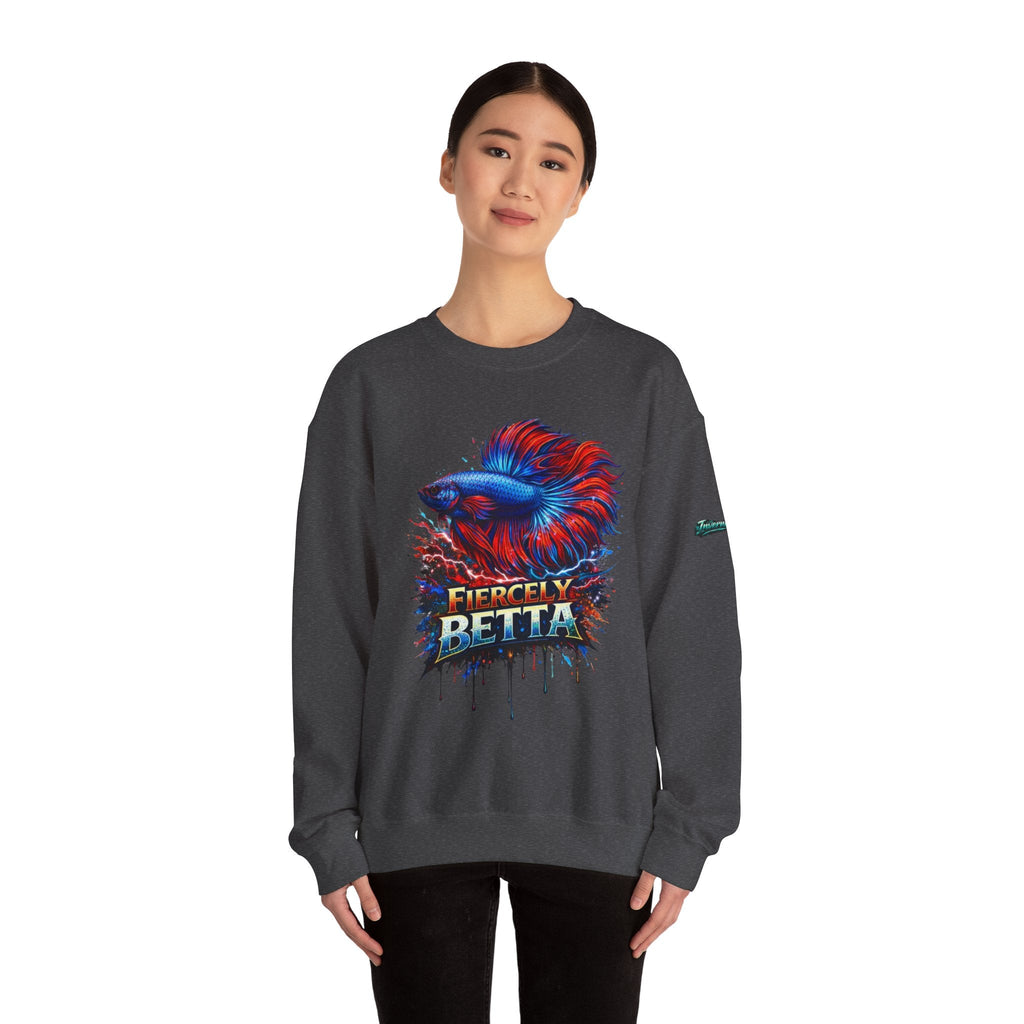 Betta Fish Crewneck Sweatshirt — "Fiercely Betta" Colorful Aquarium Graphic