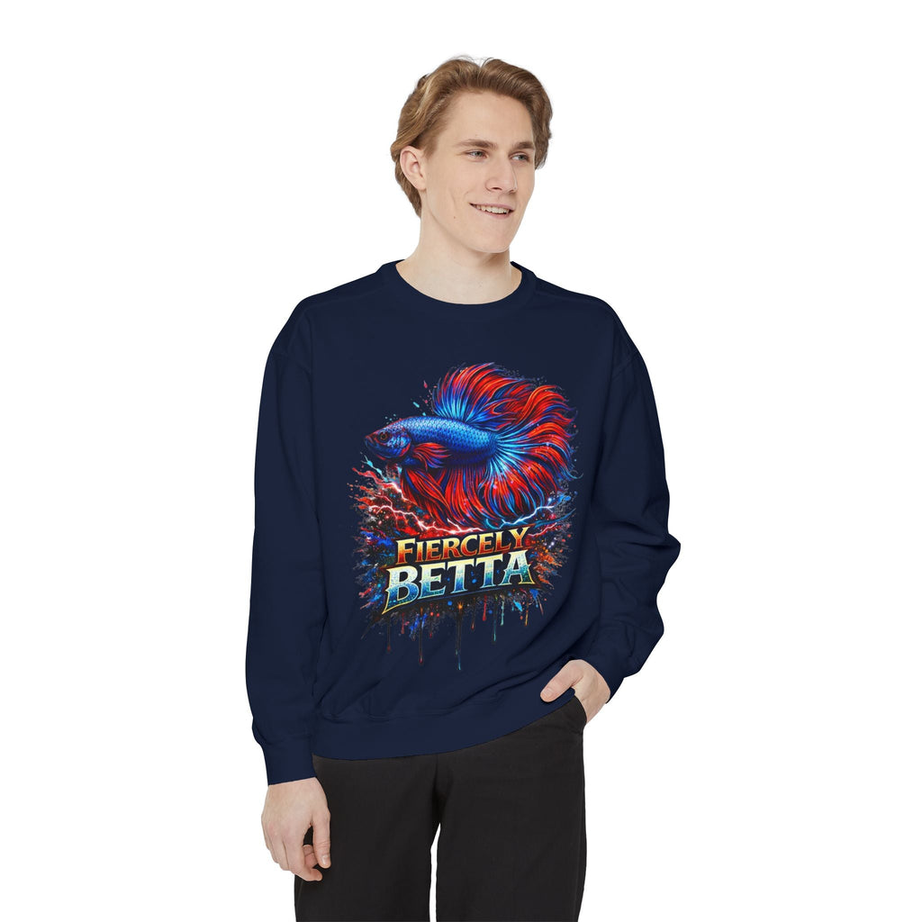 Betta Fish Sweatshirt — "Fiercely Betta" Colorful Aquarium Crewneck