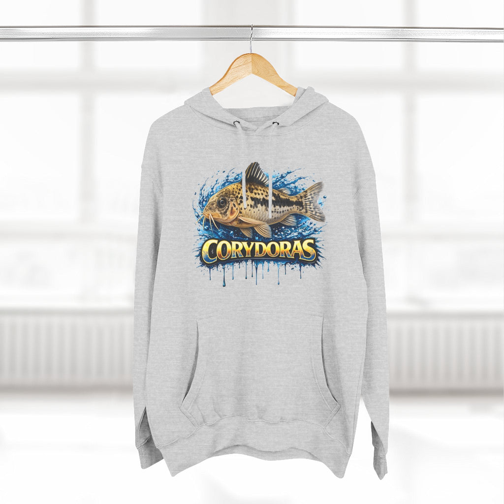 Peppered Corydoras Midweight Fleece Hoodie — Aquatic Catfish Illustration Pullover