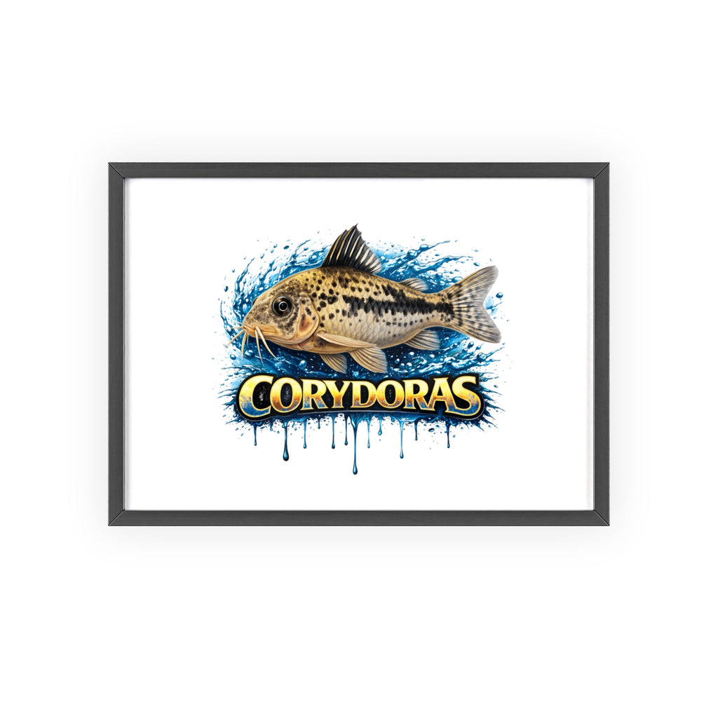 Peppered Corydoras Fish Poster with Wooden Frame — Aquarium Wall Art