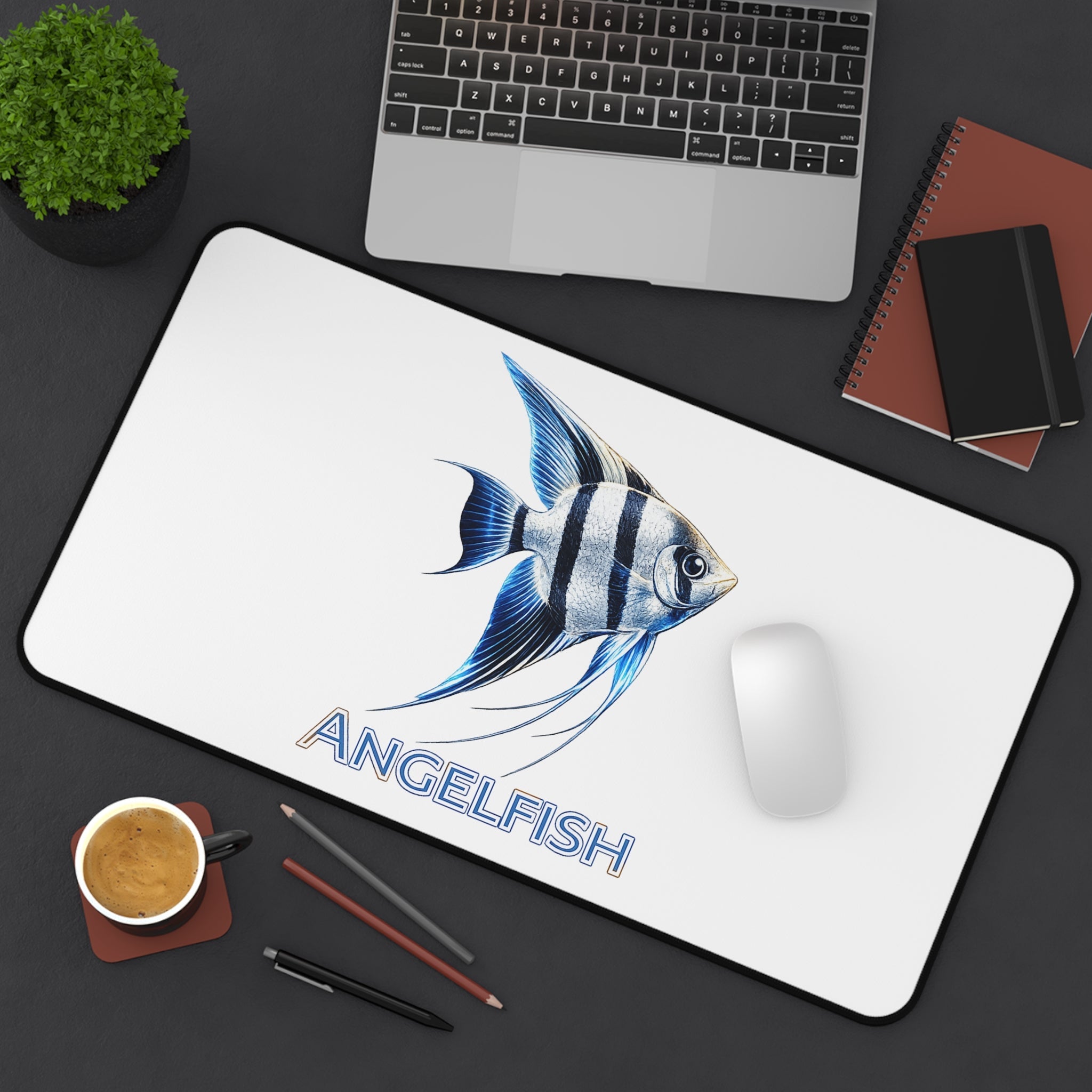 Angelfish Desk Mat — Blue Tropical Fish Mouse Pad for Aquarium Lovers