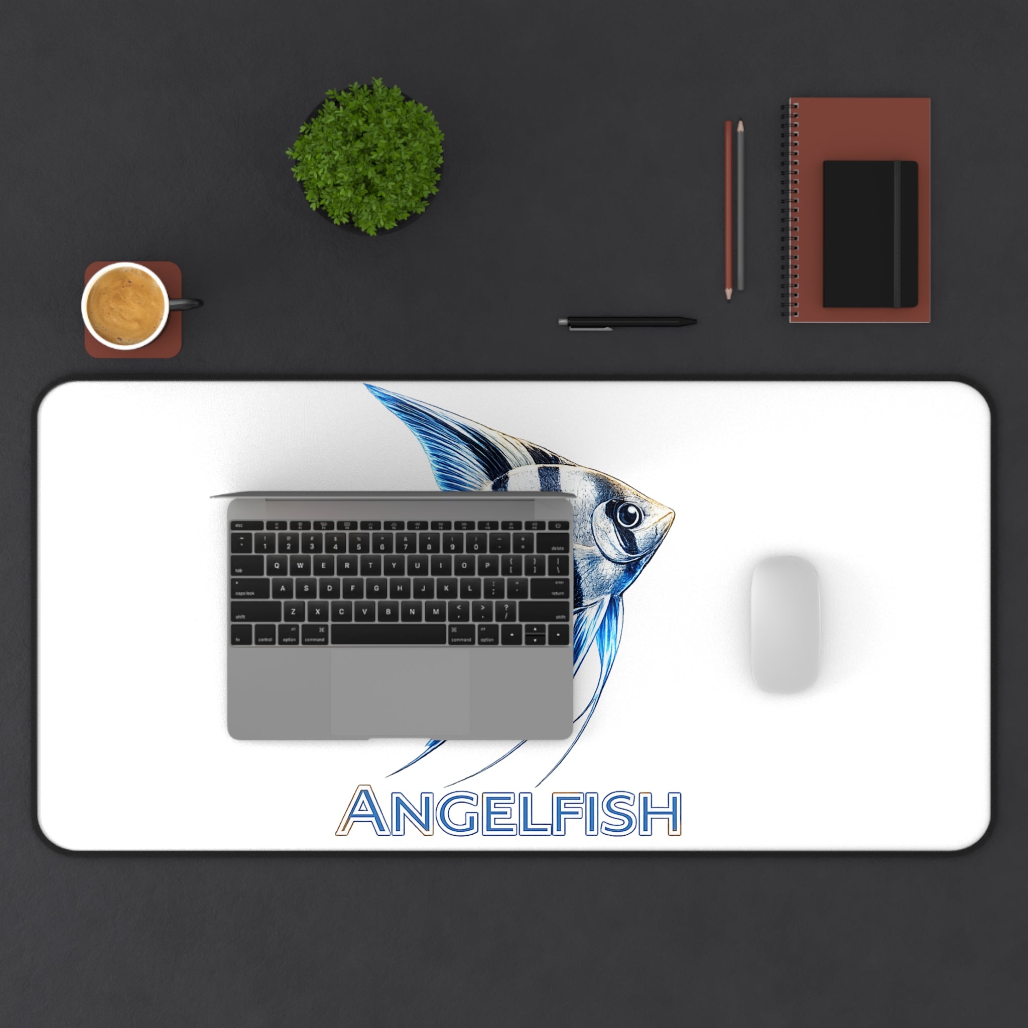 Angelfish Desk Mat — Blue Tropical Fish Mouse Pad for Aquarium Lovers
