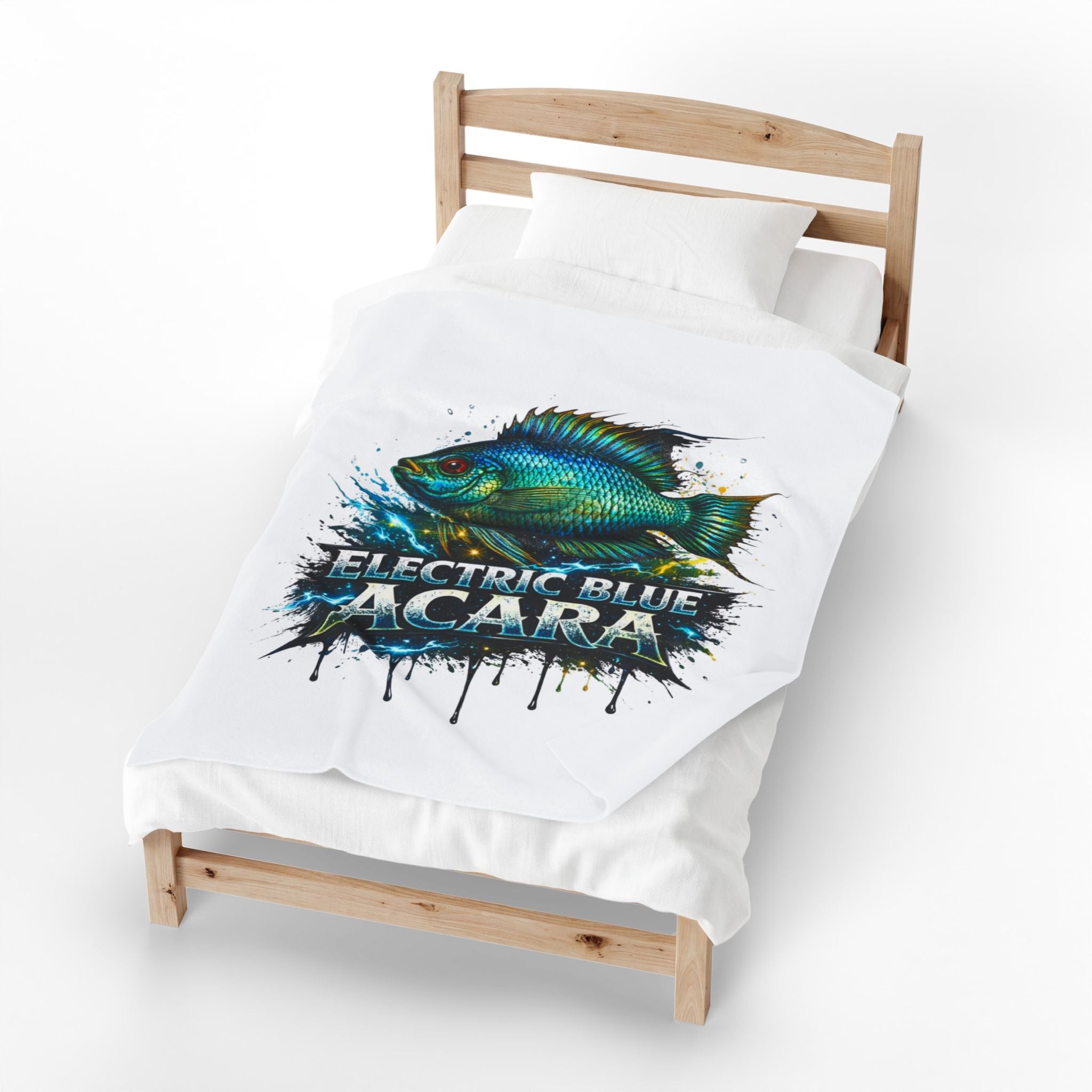 Electric Blue Acara Velveteen Plush Blanket — Vibrant Fish Design for Aquarium Lovers