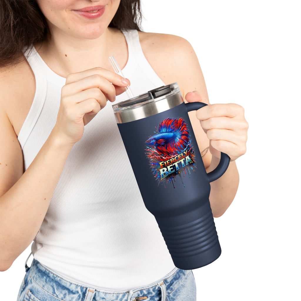 40oz Insulated Travel Mug — 'Fiercely Betta' Colorful Betta Fish Design
