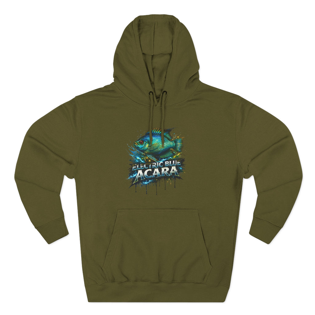 Electric Blue Acara Hoodie — Colorful Aquarium Fish Graphic Fleece Pullover
