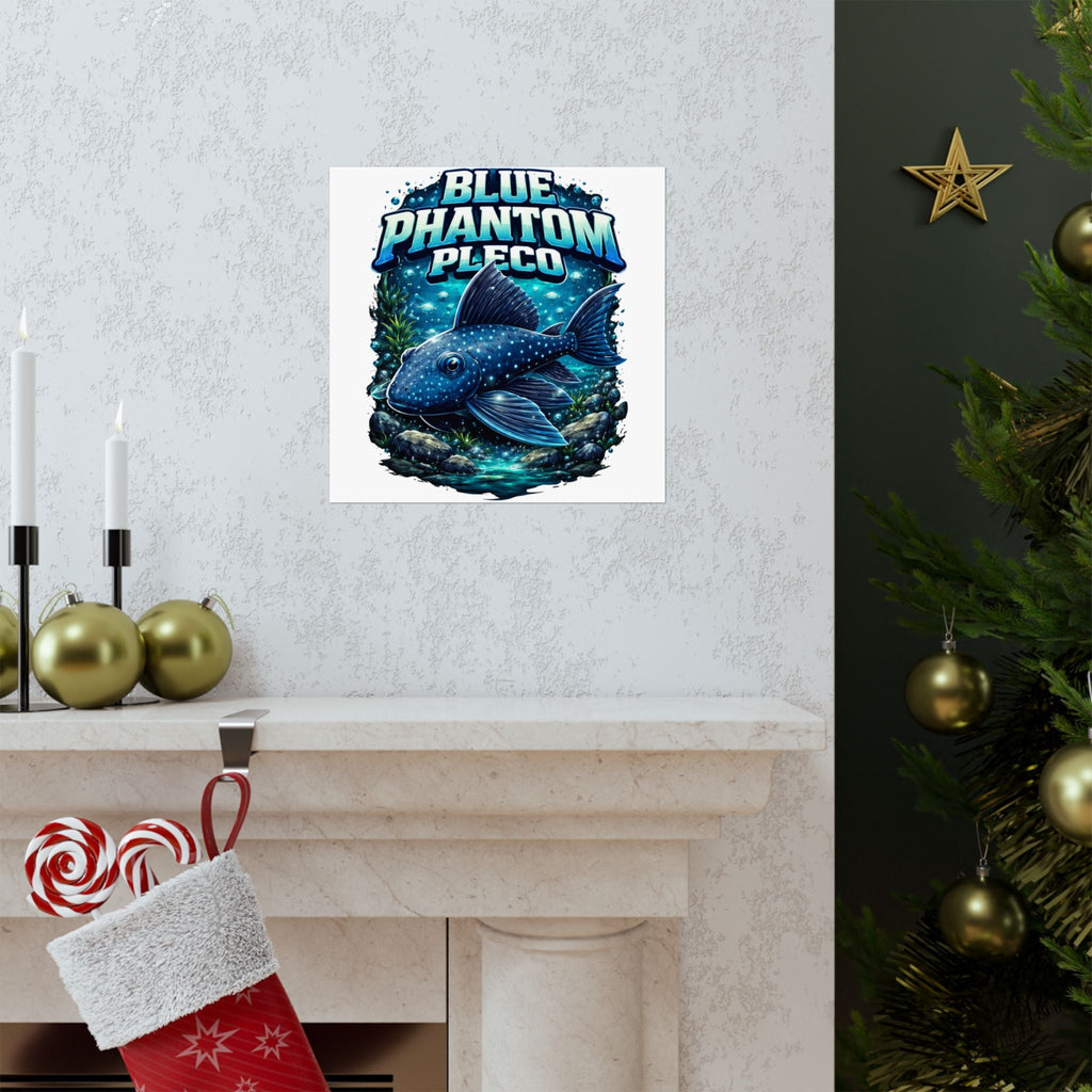 Blue Phantom Pleco Poster — Matte Vertical Aquarium Fish Art Print