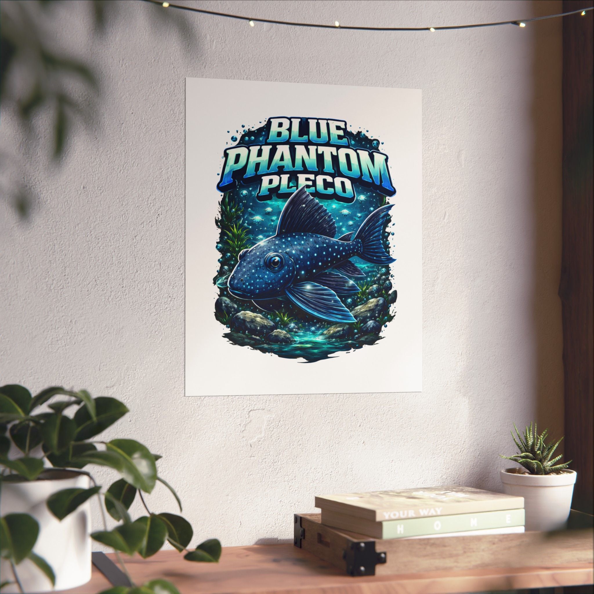 Blue Phantom Pleco Poster — Matte Vertical Aquarium Fish Art Print