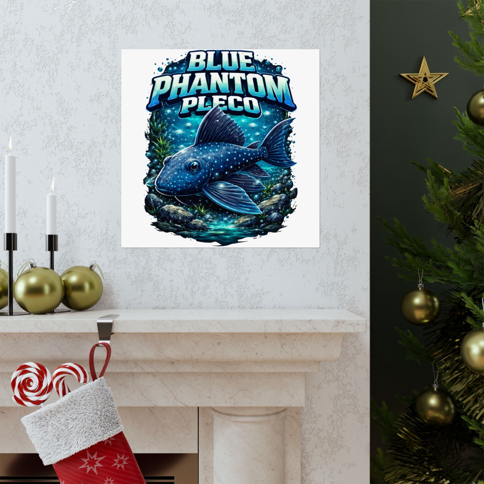 Blue Phantom Pleco Poster — Matte Vertical Aquarium Fish Art Print